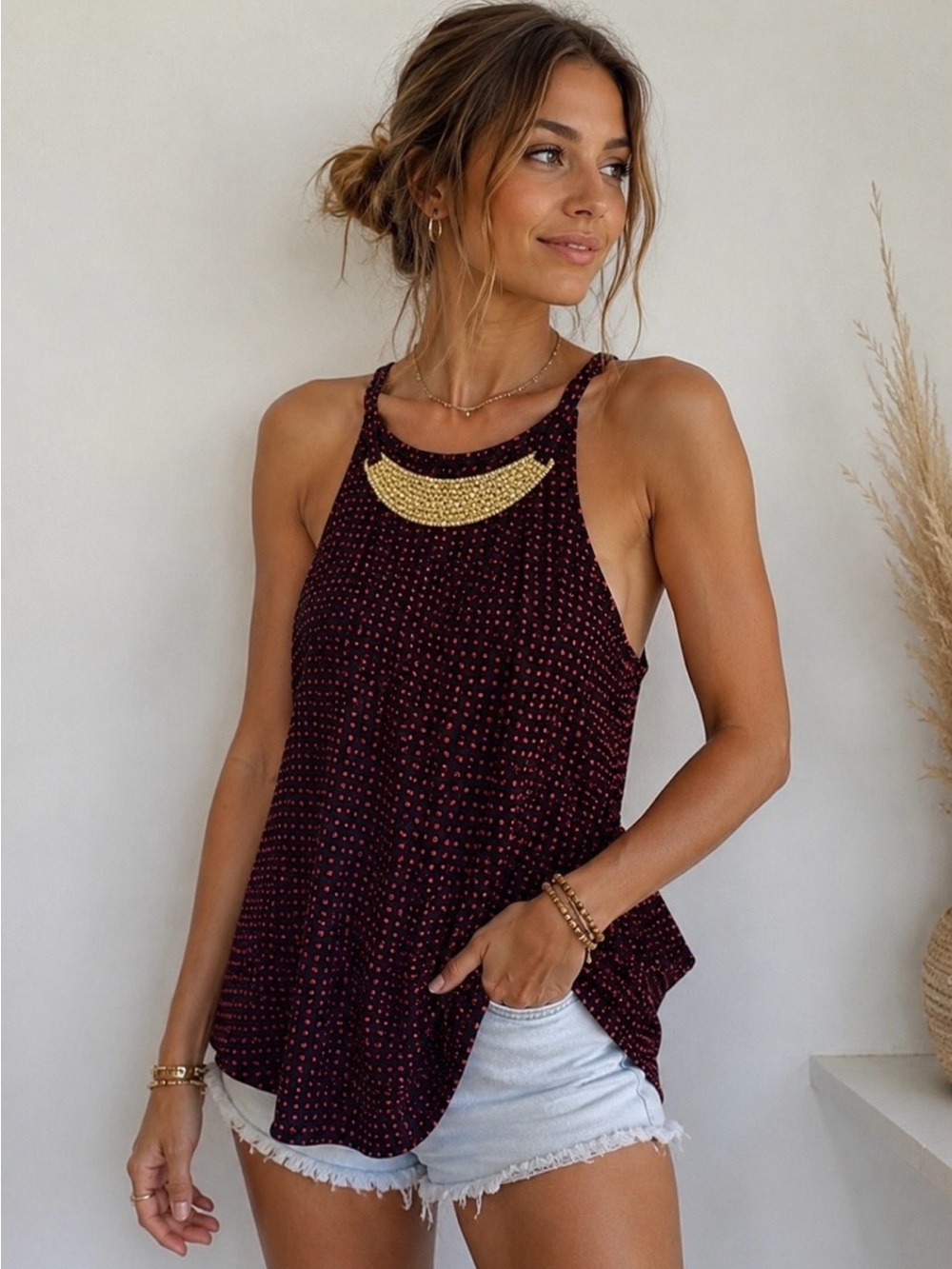 Michael Kors Black and Red tank metal top
Size L